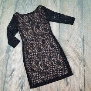 TOPSHOP black lace v shape back bodycon dress